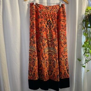 Floral print and velvet midi skirt